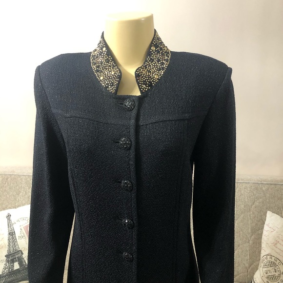 🌺🌺🌺🌺🌺St. John Black Shimmer Long Jacket NEW size 10 - Picture 3 of 7